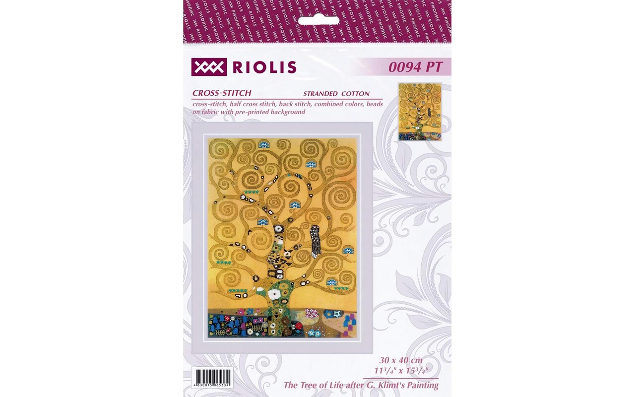 Riolis Cross Stitch Kit The Tree of Life, 11 3/4" x 15 3/4" (30 x 40 cm), stranded cotton, cross-stitch, half cross-stitch, back stitch and combined colors, included all supplies